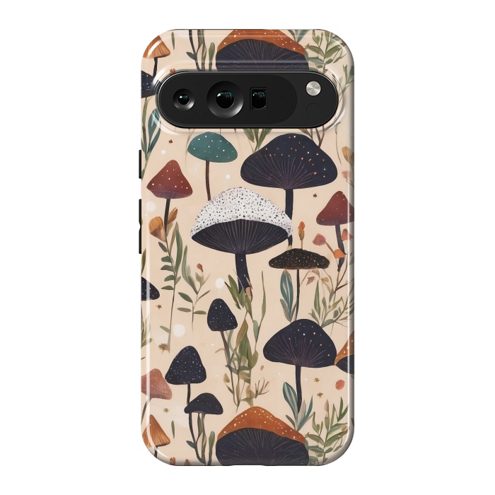 Pixel 9 Pro XL StrongFit Mushrooms pattern - mushrooms and leaves cottagecore illustration by Oana 