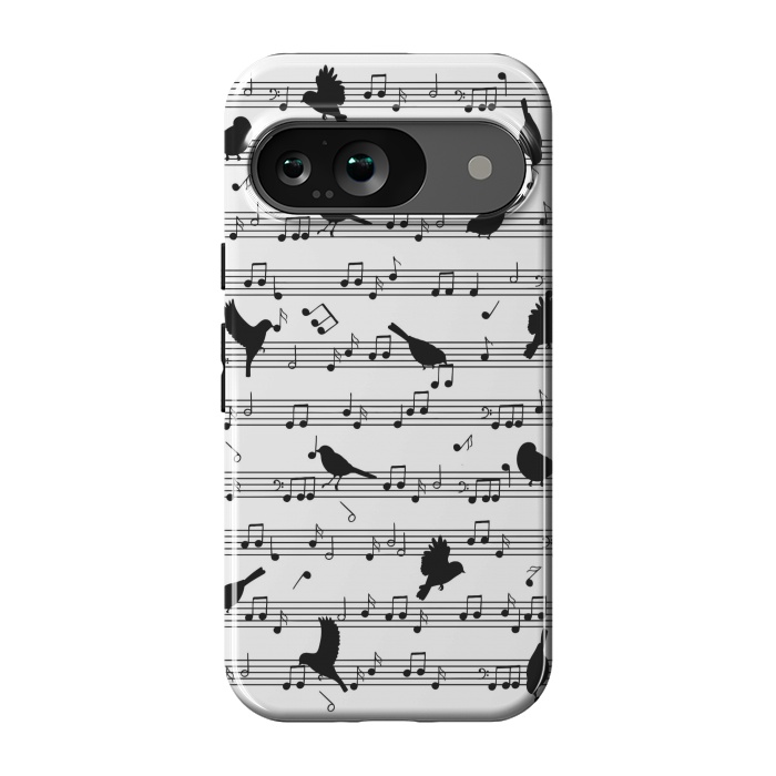 Pixel 9 StrongFit Birds on Musical notes - Black by LM2Kone