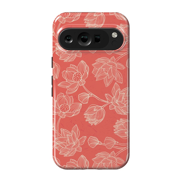 Pixel 9 pro StrongFit Coral Floral Linework by Tiny Thistle Studio