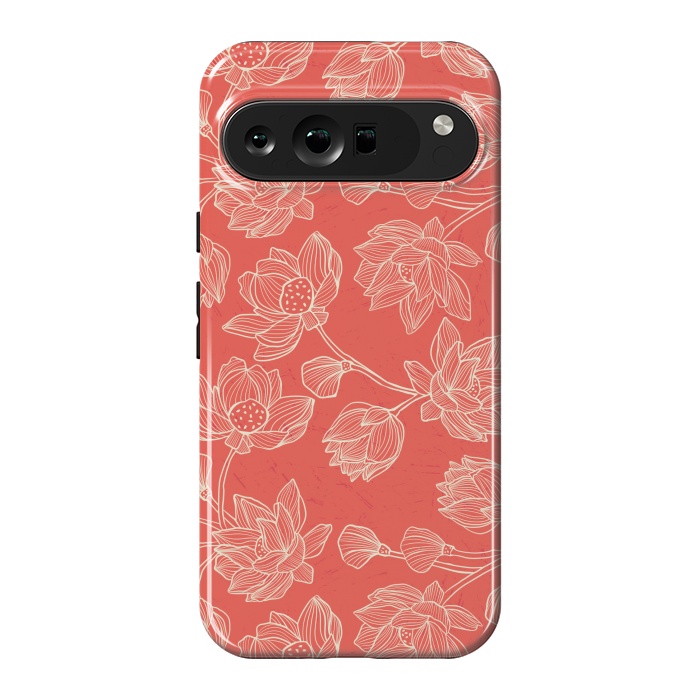 Pixel 9 Pro XL StrongFit Coral Floral Linework by Tiny Thistle Studio