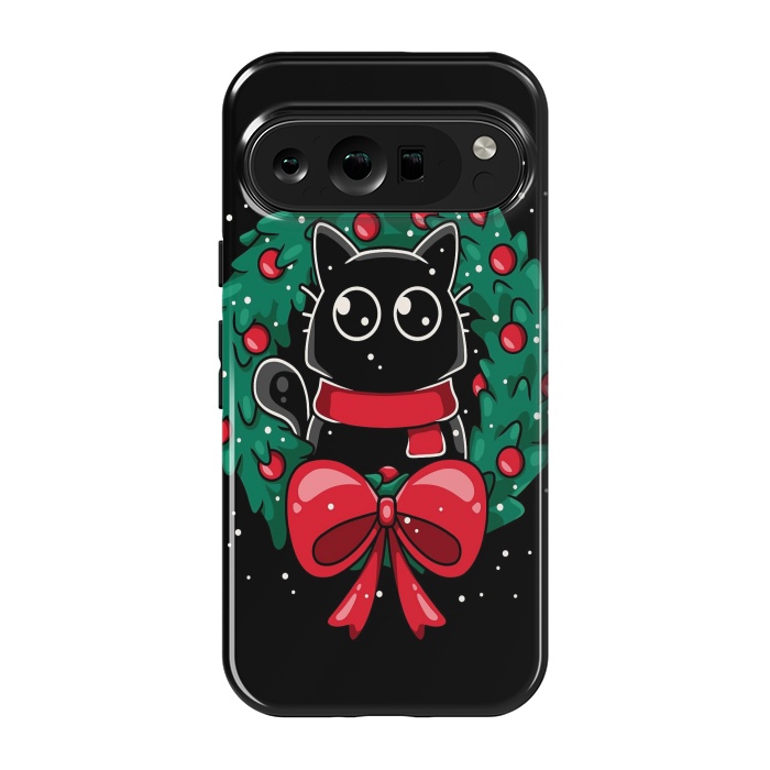 Pixel 9 pro StrongFit Christmas Cat Wreath by LM2Kone