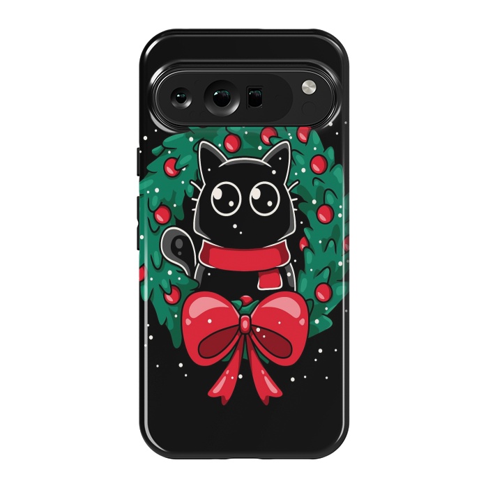 Pixel 9 Pro XL StrongFit Christmas Cat Wreath by LM2Kone