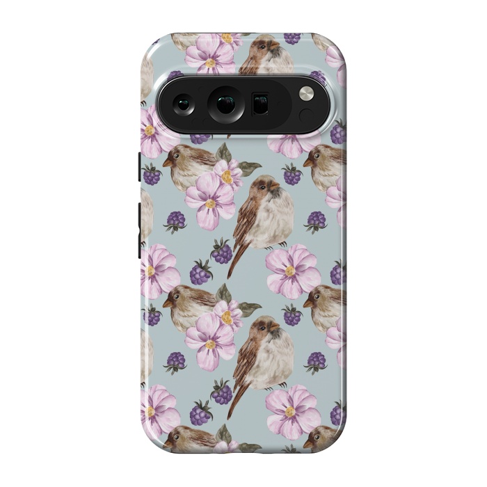 Pixel 9 pro StrongFit Birds, light teal by Flowery Stories