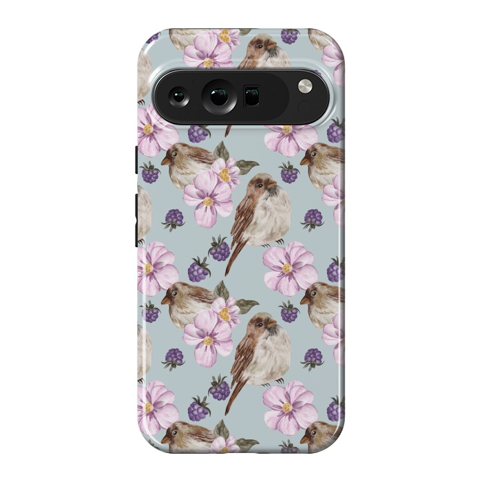 Pixel 9 Pro XL StrongFit Birds, light teal by Flowery Stories