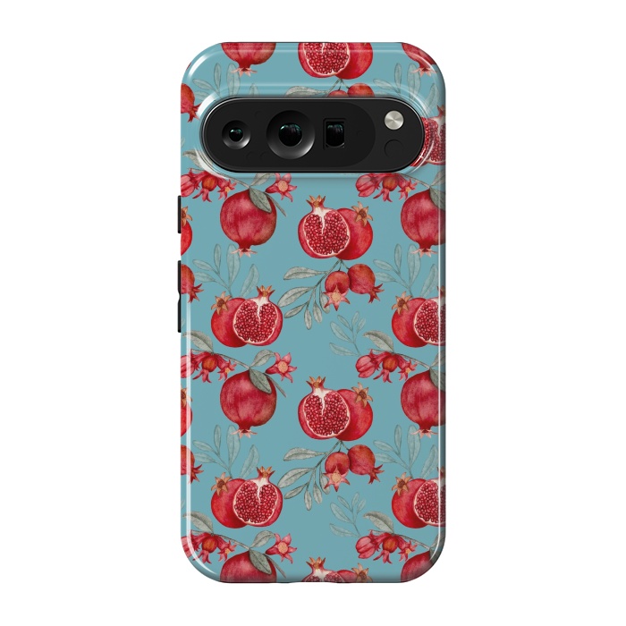 Pixel 9 pro StrongFit Red fruits, light teal by Flowery Stories