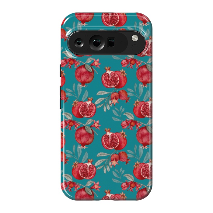 Pixel 9 Pro XL StrongFit Red fruits, dark teal by Flowery Stories