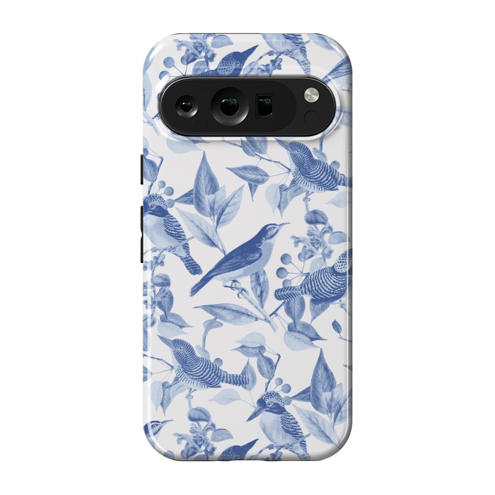 Pixel 9 pro StrongFit Birds and leaves chinoiserie - blue porcelain nature pattern by Oana 