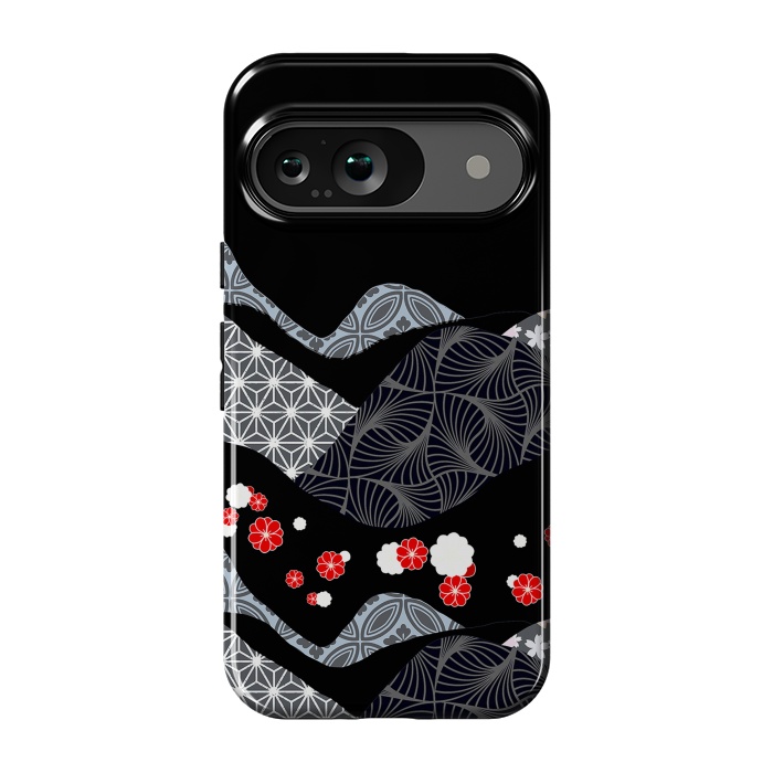 Pixel 9 StrongFit Japanese mountains and cherry blossoms - kimono pattern by Oana 