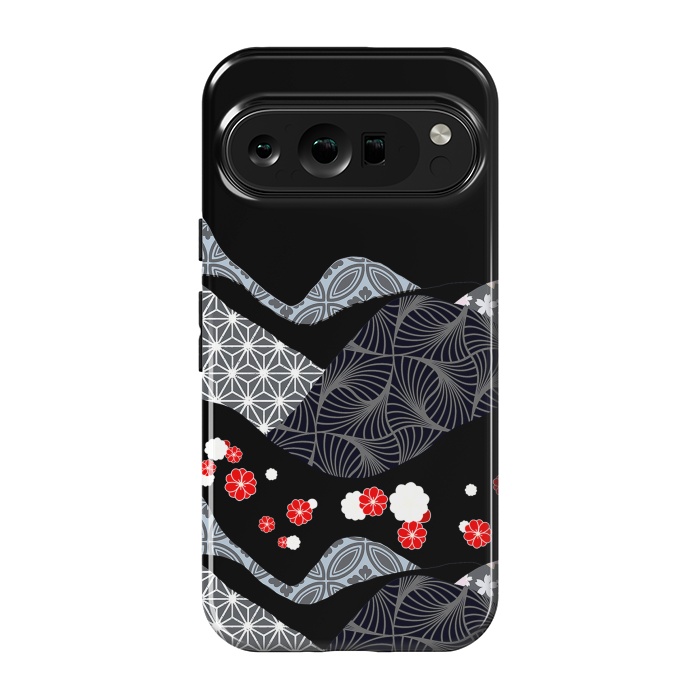 Pixel 9 pro StrongFit Japanese mountains and cherry blossoms - kimono pattern by Oana 