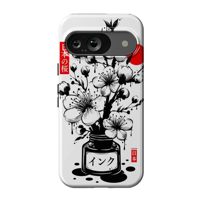 Pixel 9 StrongFit Black Cherry Blossom Japanese Ink by LM2Kone