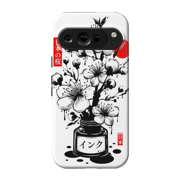 Pixel 9 pro StrongFit Black Cherry Blossom Japanese Ink by LM2Kone