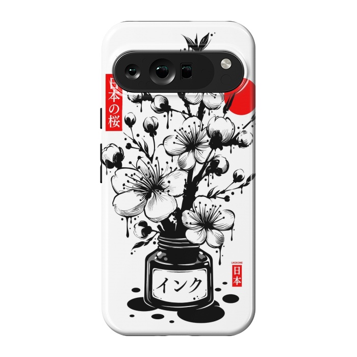 Pixel 9 Pro XL StrongFit Black Cherry Blossom Japanese Ink by LM2Kone