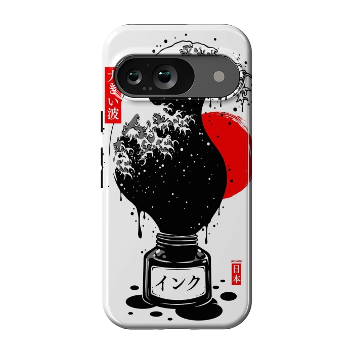 Pixel 9 StrongFit Black Kanagawa's wave Japanese Ink by LM2Kone