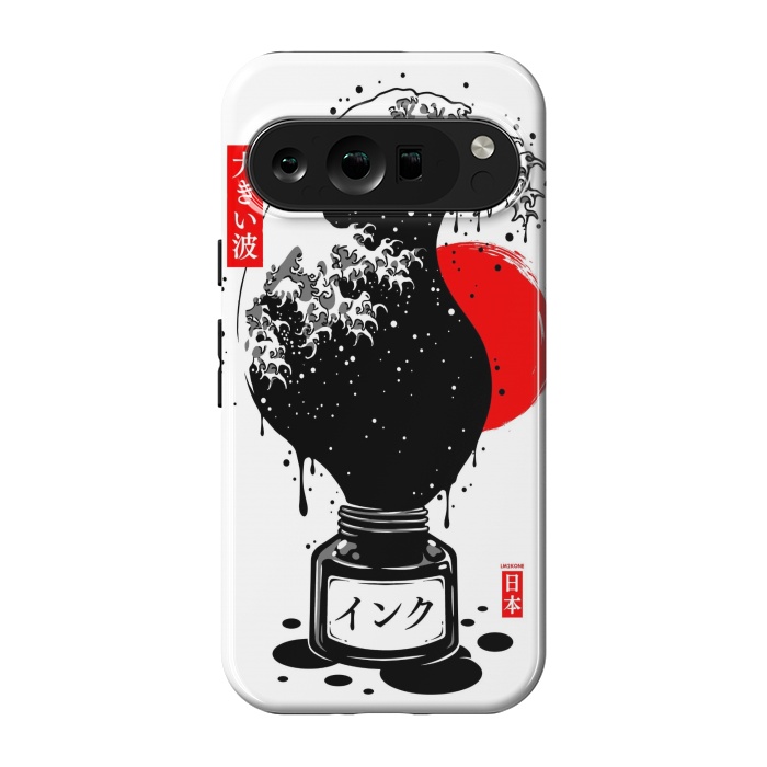 Pixel 9 pro StrongFit Black Kanagawa's wave Japanese Ink by LM2Kone