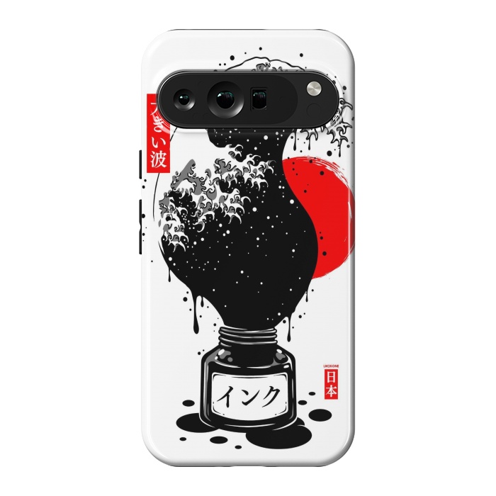 Pixel 9 Pro XL StrongFit Black Kanagawa's wave Japanese Ink by LM2Kone