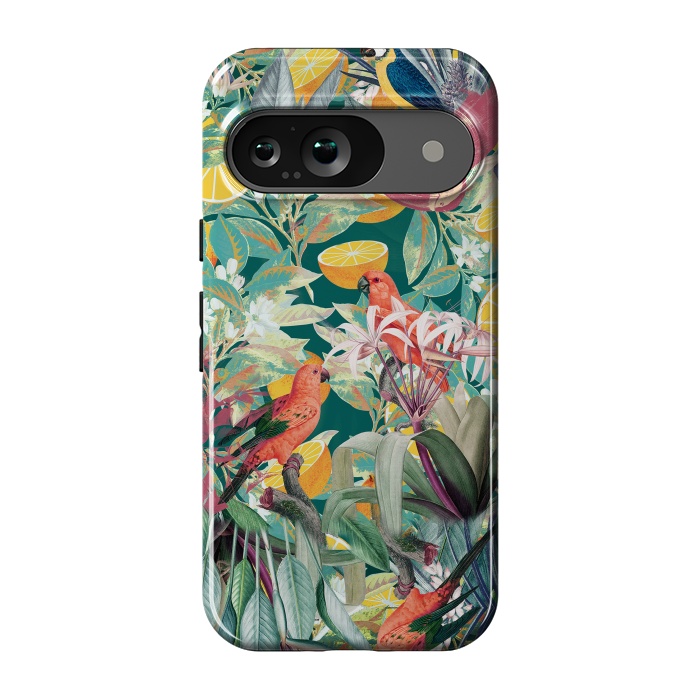 Pixel 9 StrongFit Parrots, oranges and tropical leaves - jungle paradise by Oana 