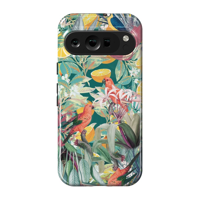 Pixel 9 pro StrongFit Parrots, oranges and tropical leaves - jungle paradise by Oana 