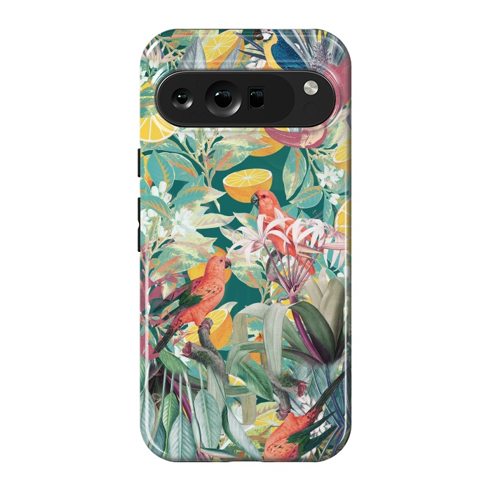 Pixel 9 Pro XL StrongFit Parrots, oranges and tropical leaves - jungle paradise by Oana 