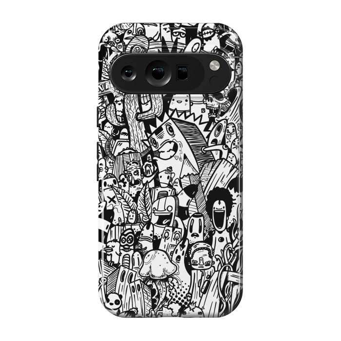 Pixel 9 pro StrongFit Doodle party black and white by Manuvila