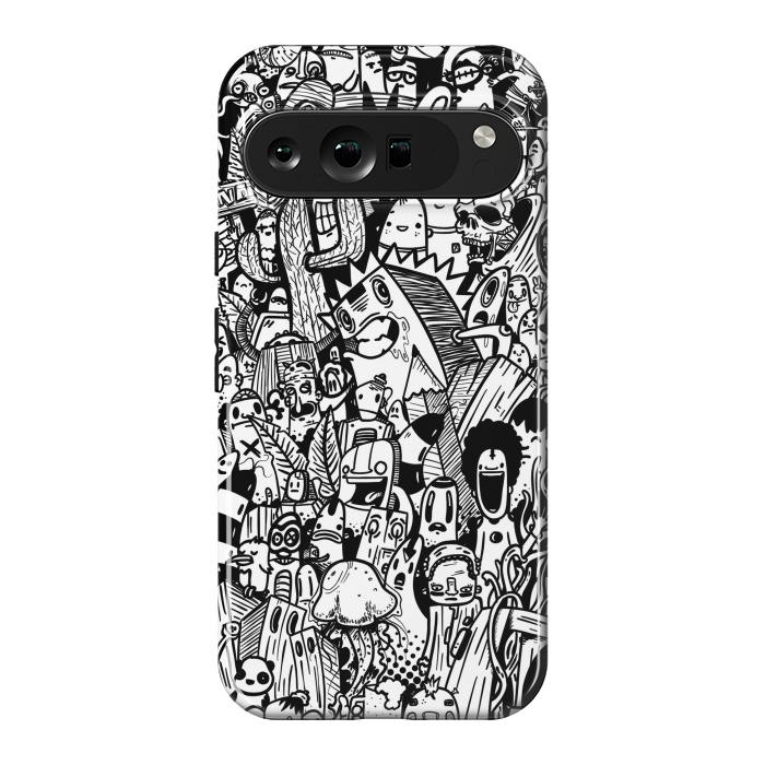 Pixel 9 Pro XL StrongFit Doodle party black and white by Manuvila