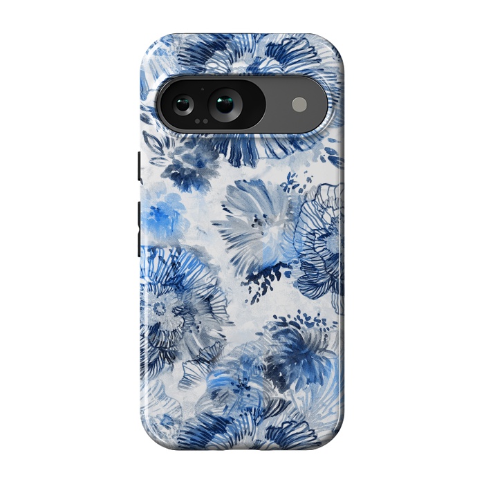 Pixel 9 StrongFit Blue watercolor flowers - painted petals by Oana 