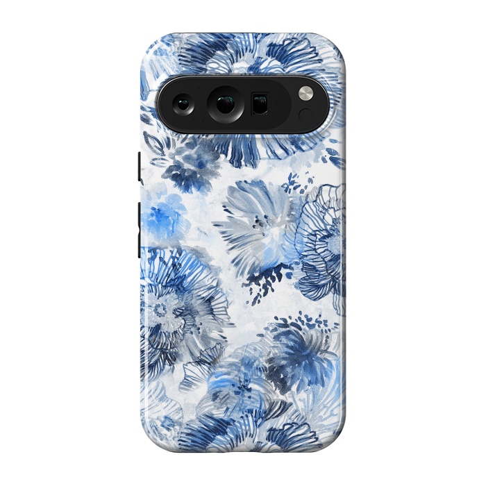 Pixel 9 pro StrongFit Blue watercolor flowers - painted petals by Oana 