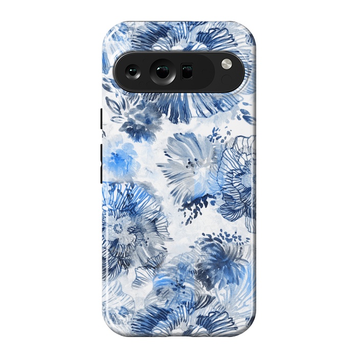 Pixel 9 Pro XL StrongFit Blue watercolor flowers - painted petals by Oana 