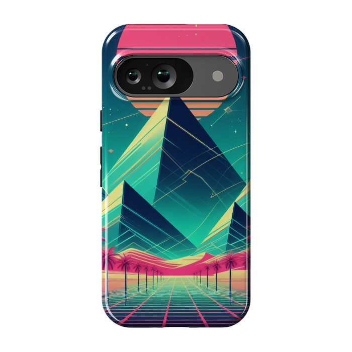 Pixel 9 StrongFit 80s Neon Palm Pyramids by JohnnyVillas