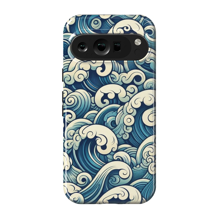 Pixel 9 pro StrongFit Blue Japanese Waves by JohnnyVillas