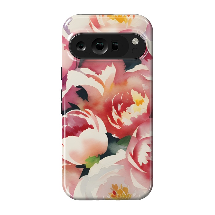 Pixel 9 pro StrongFit Watercolour painted rose bouquet - pink peonies by Oana 