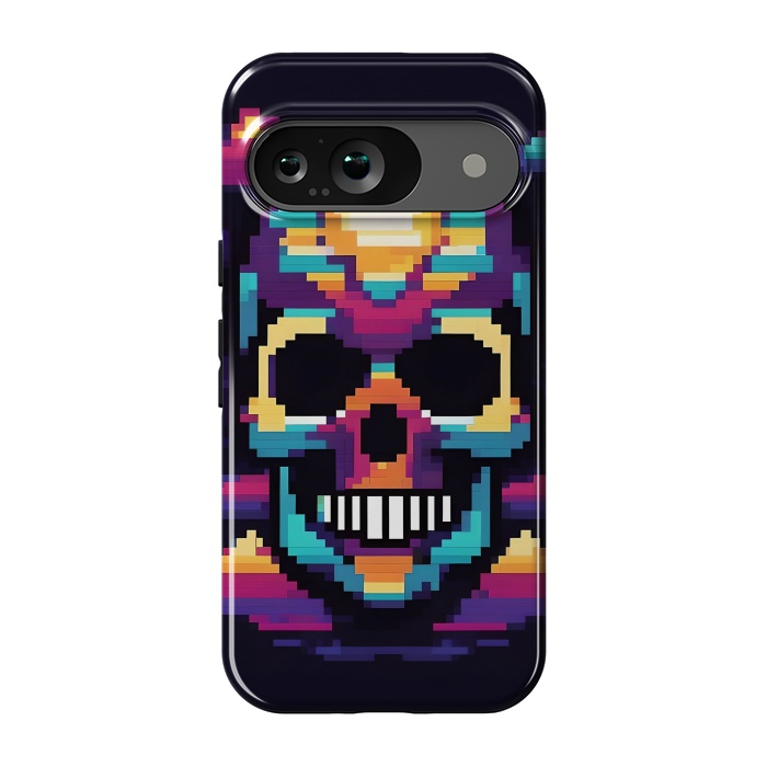 Pixel 9 StrongFit Neon Pixel Skull by JohnnyVillas