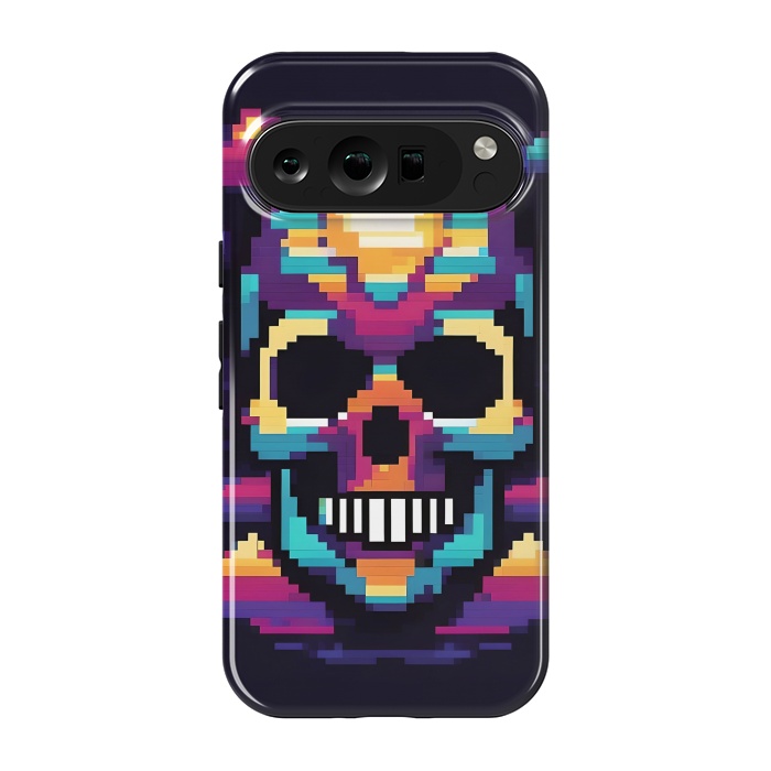 Pixel 9 pro StrongFit Neon Pixel Skull by JohnnyVillas