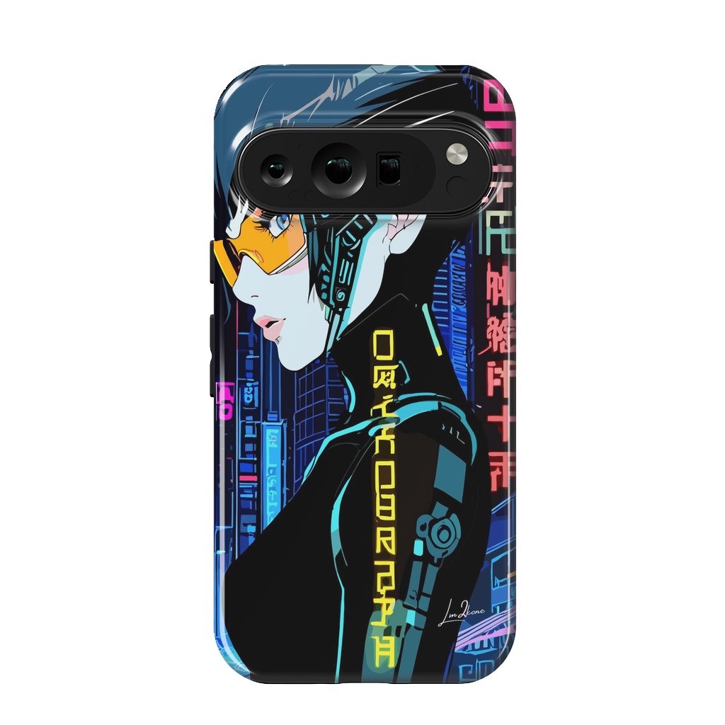 Pixel 9 pro StrongFit Cyberpunk Blue Neon Girl by LM2Kone