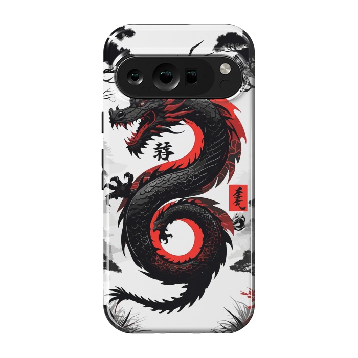 Pixel 9 pro StrongFit Red and Black Japanese Dragon by LM2Kone