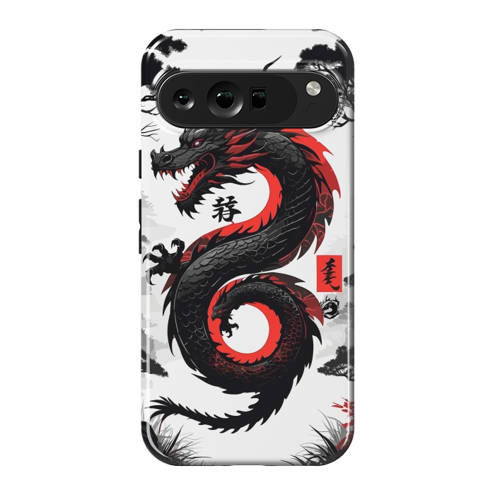 Pixel 9 Pro XL StrongFit Red and Black Japanese Dragon by LM2Kone