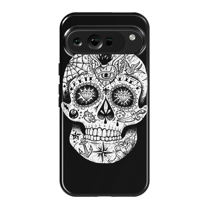 Pixel 9 Pro XL StrongFit Tattooed Skull by Mitxel Gonzalez