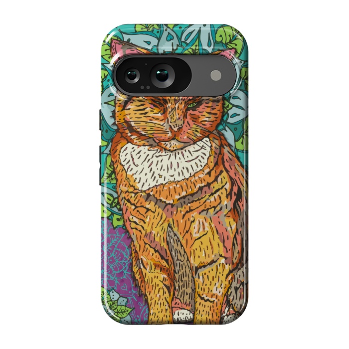 Pixel 9 StrongFit Mandala Cat by Lotti Brown