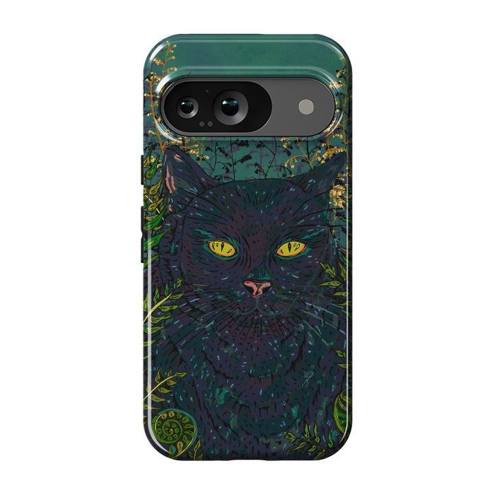 Pixel 9 StrongFit Black Cat in Ferns by Lotti Brown