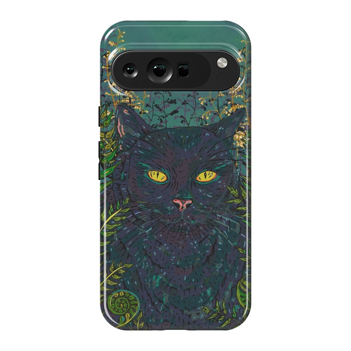 Pixel 9 Pro XL StrongFit Black Cat in Ferns by Lotti Brown