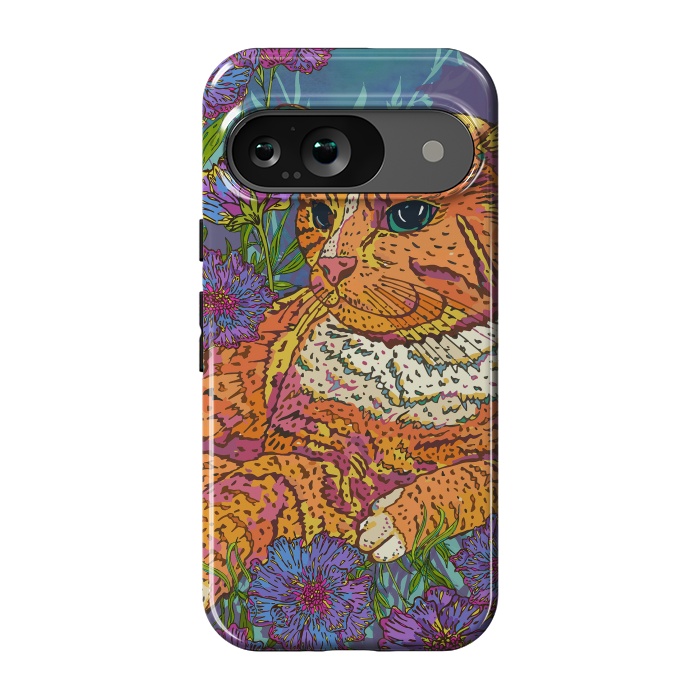 Pixel 9 StrongFit Ginger Cat in Flowers by Lotti Brown