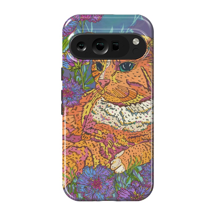 Pixel 9 pro StrongFit Ginger Cat in Flowers by Lotti Brown