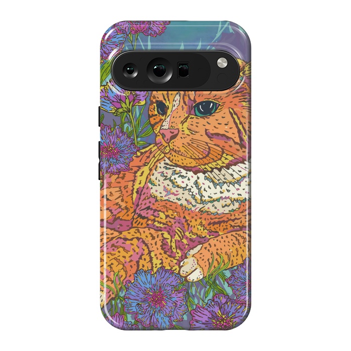 Pixel 9 Pro XL StrongFit Ginger Cat in Flowers by Lotti Brown