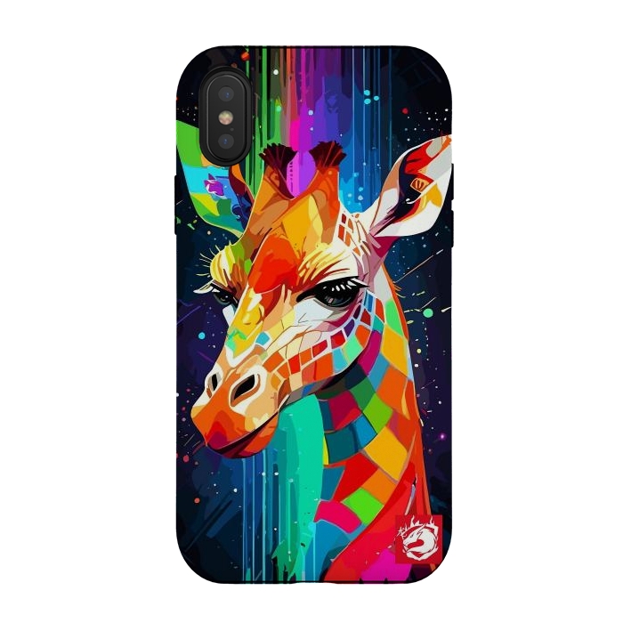 iPhone Xs / X StrongFit Neon Multicolors Giraffe by LM2Kone