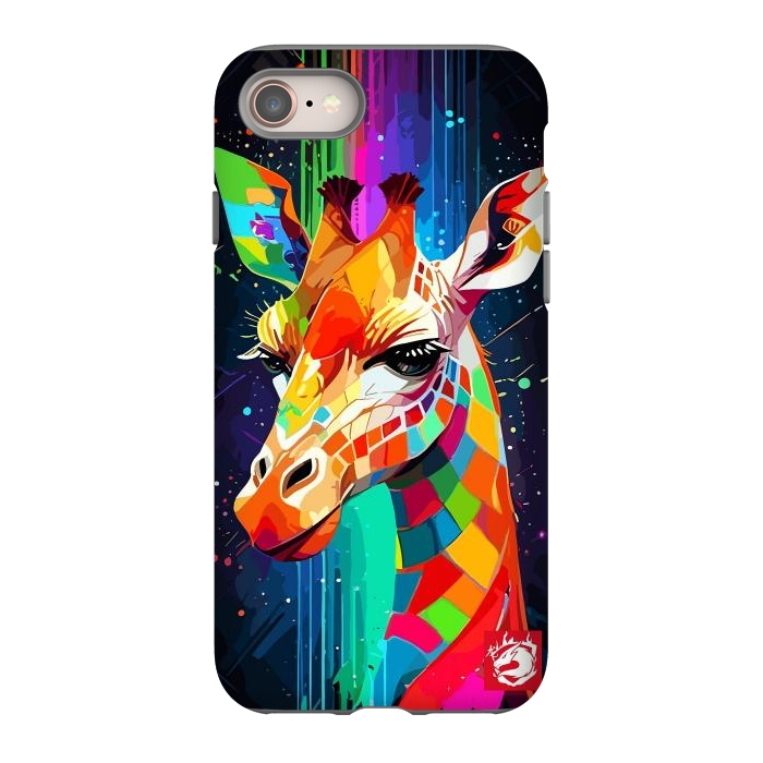 iPhone 8 StrongFit Neon Multicolors Giraffe by LM2Kone