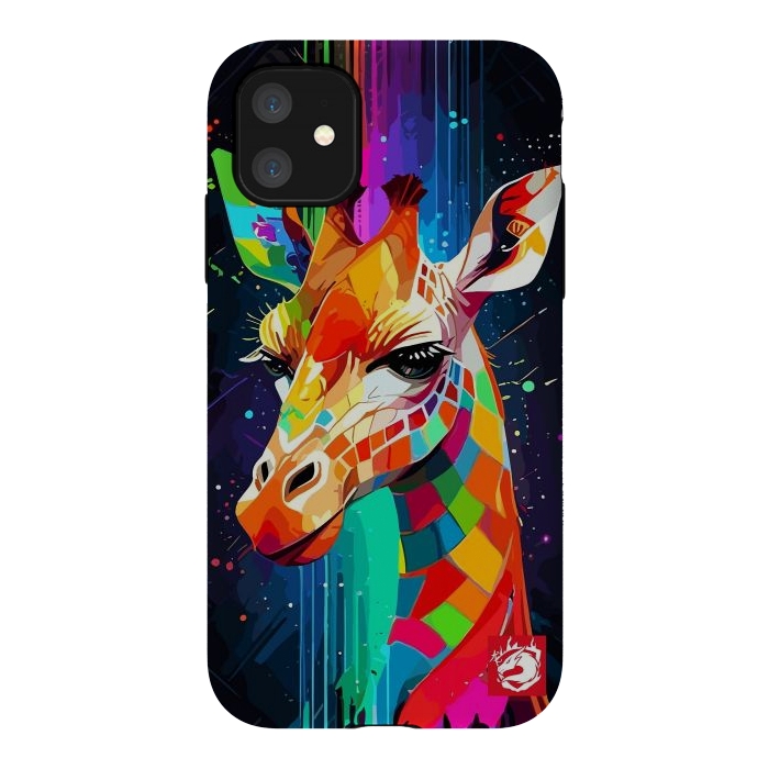 iPhone 11 StrongFit Neon Multicolors Giraffe by LM2Kone