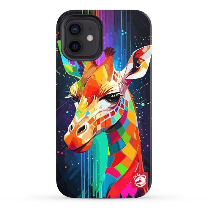 iPhone 12 StrongFit Neon Multicolors Giraffe by LM2Kone