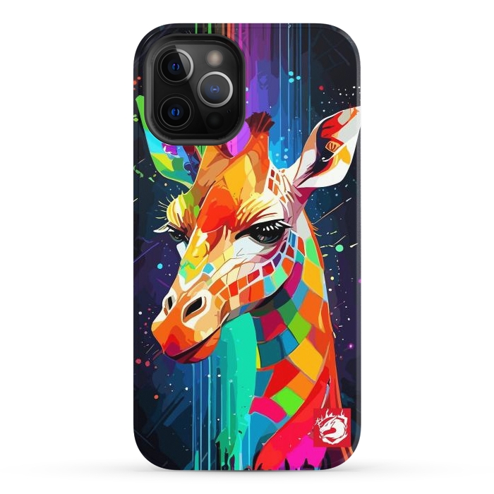 iPhone 12 Pro StrongFit Neon Multicolors Giraffe by LM2Kone