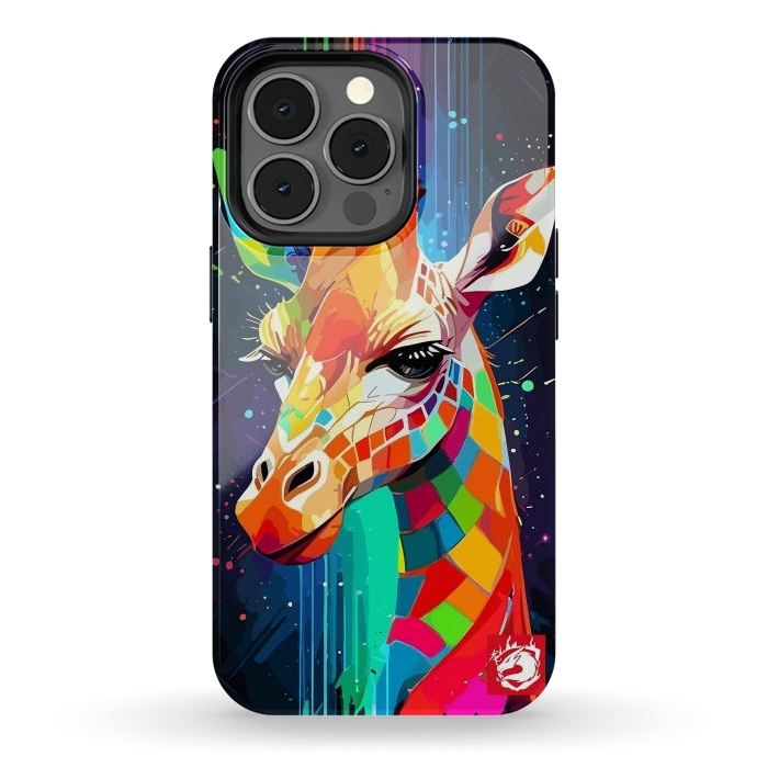 iPhone 13 pro StrongFit Neon Multicolors Giraffe by LM2Kone