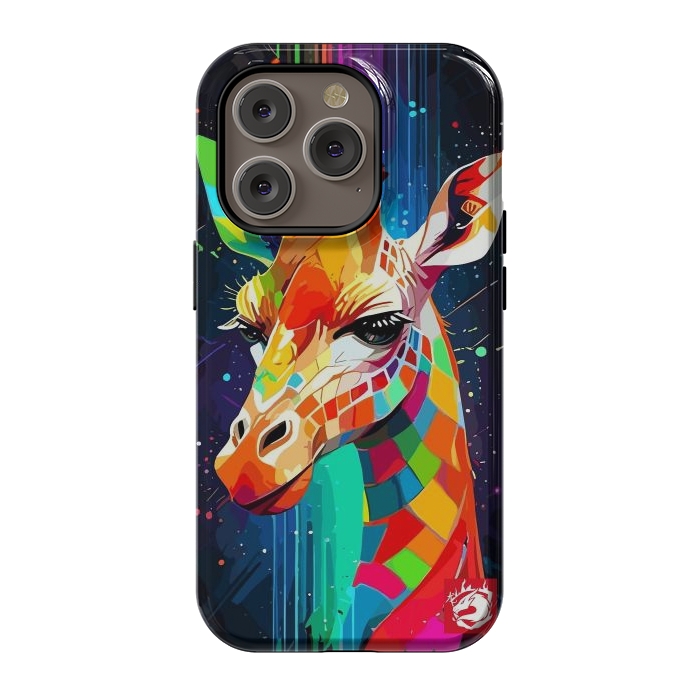 iPhone 14 Pro StrongFit Neon Multicolors Giraffe by LM2Kone