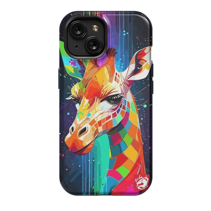 iPhone 15 StrongFit Neon Multicolors Giraffe by LM2Kone